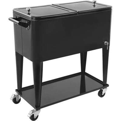 Glacière à roulettes 75,71 L, Contient jusqu'à 50 Bouteilles / 110 Canettes, Chariot Glacière Portable pour Fête de Patio avec Étagère Inférieure, Bac à Boissons avec Côté