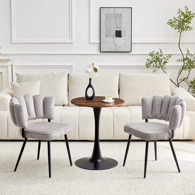Set Tafel En Stoelen - Ronde Eettafel Met 2 Eetkamerstoelen - Comfortabele Bloemblaadjesrug - MDF En Metaal - Lichtgrijs