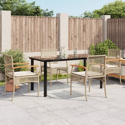 vidaXL - 5-delige - Tuinset - met - kussens - poly - rattan - beige