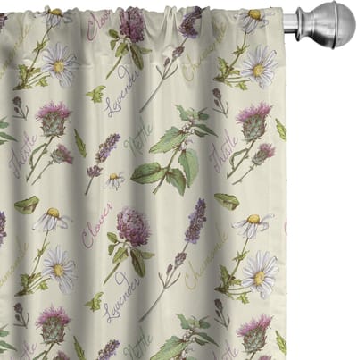 ABAKUHAUS Distel Raamgordijnen, Vintage Compositie, Lichtgewicht decoratieve 2-delige set met roedezak, 2 stuks 75 cm B x 225 cm L, Meerkleurig