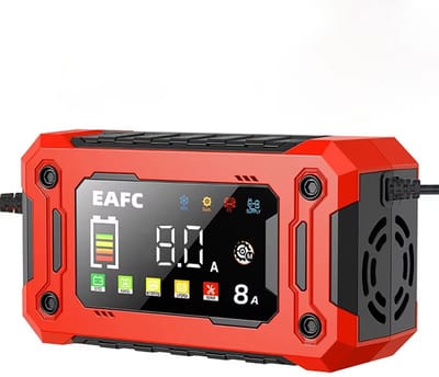 EAFC Acculader -Accu Druppellader - 12V/8A - Reparatiemodus - Accu Lader voor Auto / Motor / Scooter / Boot / Camper - Rood