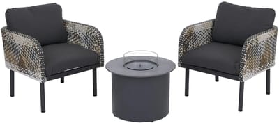 Polyrotan garnituur MCW-P80, loungeset tuinstoel, tafelhaard bio-ethanol vuurkorf aluminium stof 220 g/m² ~ donkergrijs