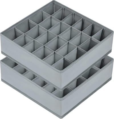 BOTC Opbergdozen voor ondergoed - 2 stuks - 24-vaks Kastorganizers - voor Het Opbergen van sokken, zakdoeken, dassen en riemen - Grijs
