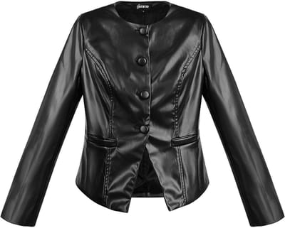 Gestructureerde PU Vrouwen Blazer met Glanzende Afwerking - Zwart - Maat S