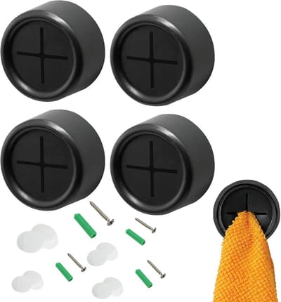 Daity Ronde - zelfklevende push-pull handdoekhaken voor keuken- - hand- en vaatdoeken - matzwart - 4-pack