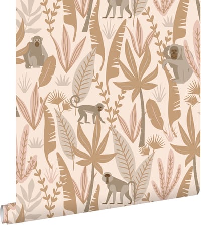 ESTAhome behang jungle apen terracotta roze - 50 x 900 cm - 139737