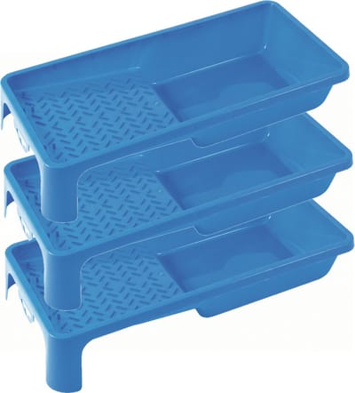 Verfbak voor verfrollers/lakrollers - 3x stuks - blauw - kunststof - tot 10 cm - verfspullen - schilderbenodigdheden