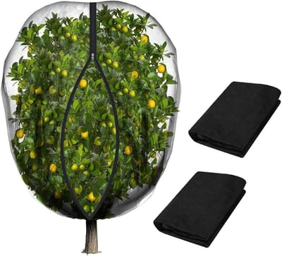2 stuks fruitboomnetzakken met ritssluiting trekkoord, 60 mesh fijn tuinnet voor vogels eekhoorns konijnen bescherming, ademende plantenhoes (2 x 2,4 m)