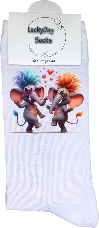 Olifant - Opkikker - Grappige sokken - Valentijn cadeau - Verjaardag cadeau - Sint cadeau - Leuke sokken - Verliefd - Vrolijke sokken - Cadeautje - Grappig cadeau - Kerstsokken - Kerstcadeau - Vaderdag - Moederdag - Socks maken Happy - 37-44