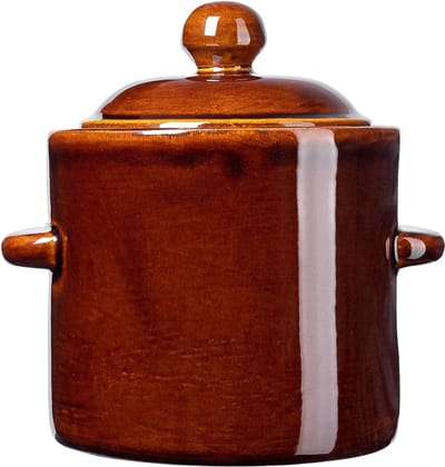 Aardewerkpan, dichte keramische pan met deksel - vaatwasmachinebestendige aardepan, handgemaakte fermentatiepot van keramiek - 1,8L KADAX