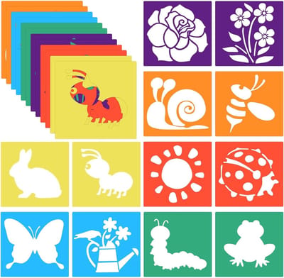 Tekensjablonen Kinderen - Vormsjablonen Tuin - Creatief Knutselen - Herbruikbaar PET Materiaal - 20x20 cm - Multicolor