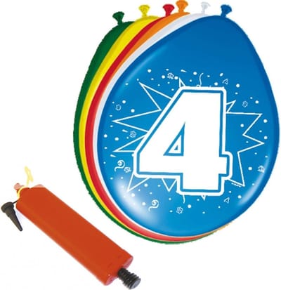 Folat - Verjaardag ballonnen pakket 4 jaar - 32x stuks met ballonpomp