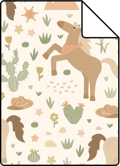 Proefstaal ESTAhome behang paarden beige, bruin en groen - 26.5 x 21 cm - 132192-S
