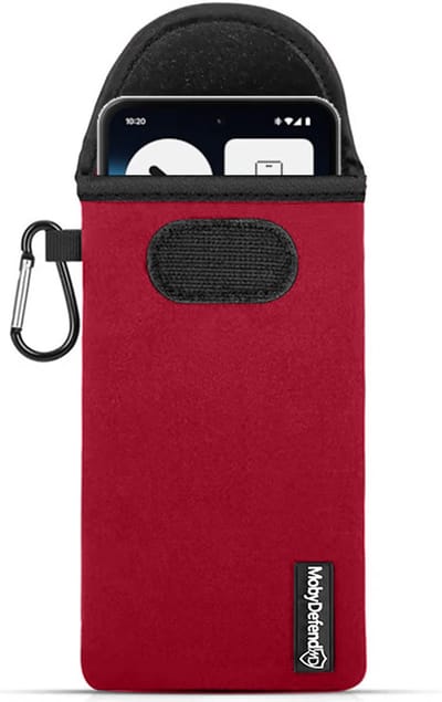 MobyDefend Hoesje - Geschikt voor Nothing Phone (3a) Lite - Neopreen Pouch Met Karabijnhaak - Insteek - Riemlus - Rood