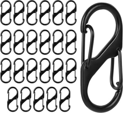 Kleine Dubbele Veeropening Sleutelhanger Clip, 12 of 24 Stuks, Ideaal voor Kamperen, Vissen en Wandelen