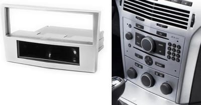 1-DIN OPEL Astra (H) 2004-2010; Antara, Corsa (D) 2006+; Zafira (B) 2005-2012 / DAEWOO Winstorm 2008-2011 / GMC Terrain 2008-2010  w/pocket (Silver)  inbouwpaneel / frame Audiovolt 11-026