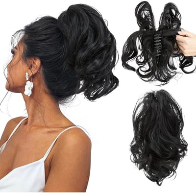 Pruikclip-Verstelbare Korte Pruik met Natuurlijke Krullen – Incl. Clip‑on Paardenstaart – Natuurlijk Uiterlijk – Voor Vrouwen-1