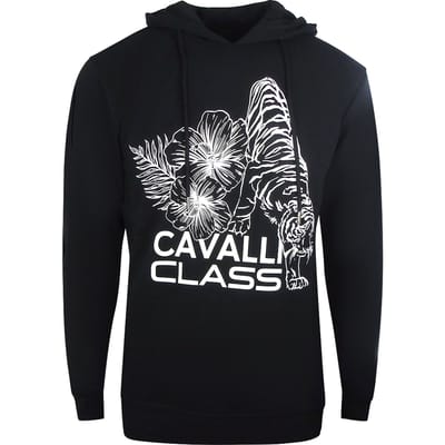 Cavalli Class zwarte hoodie met bloemenlogo