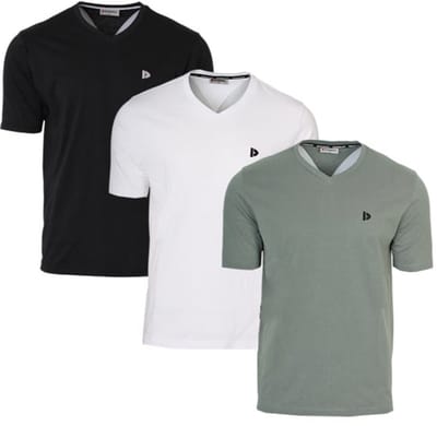 3-Pack Donnay - T-shirt (Berno) - Sportshirt - V-hals shirt - Heren - Black/White/Jungle green (642) - maat S