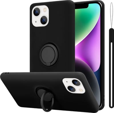Cadorabo Hoesje geschikt voor Apple iPhone 14 in LIQUID ZWART - Beschermhoes van flexibel TPU silicone Case Cover met ring