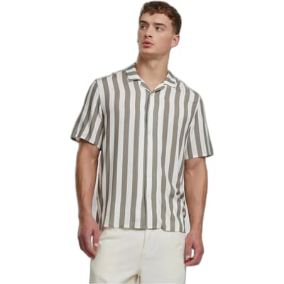 Urban Classics - Viscose AOP Resort Overhemd - S - Bruin/Gebroken wit