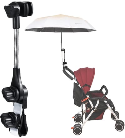 Dailygoods- Parapluhouder 360 Graden Verstelbaar - Universele Klem - Connectorclip voor Kinderwagen - Golfparapluhouder - Flexibele Positionering