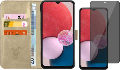 Hoesje geschikt voor Samsung Galaxy A13 4G - Book Case Kunstleer Wallet Cover Portemonnee Pasjeshouder Hoes Goud - Tempered Glass Privacy Screenprotector