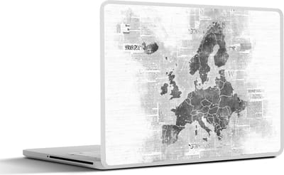 Laptop sticker - 17.3 inch - Europakaart op krantenpapier - zwart wit - 40x30cm - Laptopstickers - Laptop skin - Cover