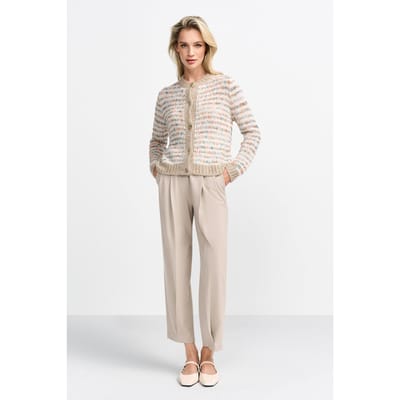 Rich & Royal Crew-neck Cardigan Stripe Caffee Latte Size: XS | Knitted Sweaters Outlet | Dames | Beige