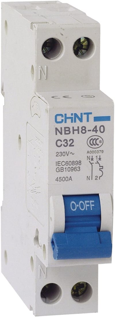 Chint installatieautomaat 1-fase, 1-polig+nul 16A B-kar (NBH8-40 1PN B16) - 190247