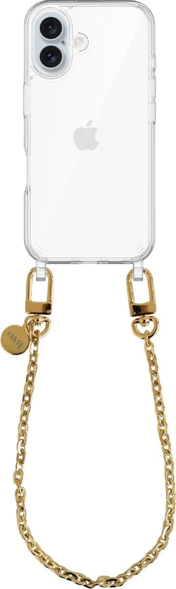 xoxo Wildhearts siliconen hoesje - Geschikt voor iPhone 16 hoesje - Dreamy - Telefoonhoesje - Hoesje met koord - Gouden ketting - kort telefoonkoord - Transparant hoesje (korte variant)