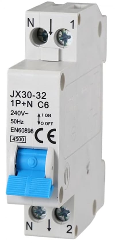 Automatische Zekering - Stroomonderbreker - Installatie Beveiliging - 1P+N 6A 4.5KA - 1 Module DIN