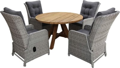 5-delige ronde tuinset | 4 Dublin verstelbare stoelen (MG) | ø120cm Ayra tuintafel (Teak)