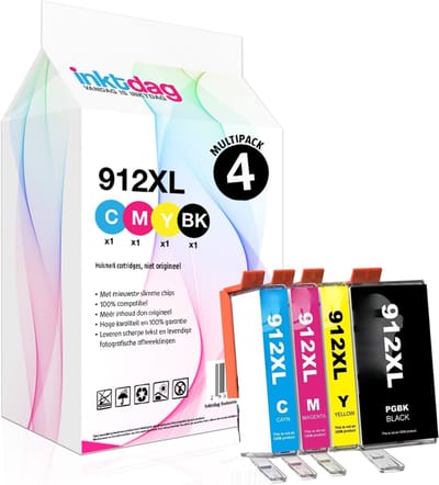 Inktdag inktcartridge voor HP 912 inkt cartridges multipack, hp 912 xl inktcartridges, HP 912xl inktcartridge 4 pack (1*BK, C, M en Y) voor HP OfficeJet Pro 8010, 8012, 8014 ,8015, 8020, 8022 ,8023, 8024, 8025