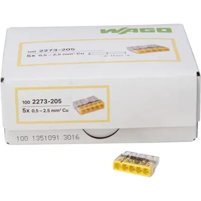 Kopp 33346423 Wago Compact aansluitdoosklem 5-draadsklem 0,5 - 2,5 mm² Inhoud 100 stuks, transparant/geel
