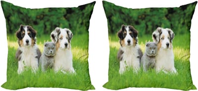 ABAKUHAUS Hondendekokussenhoes – 2-delig – 40x40 cm – crème groen grijs