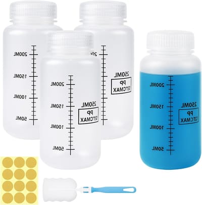 Set van 4 Lekvrije Translucente PP Laboratoriumtestbuizen van 250ml met Brede Opening voor Watermonsters en Pillenopslag