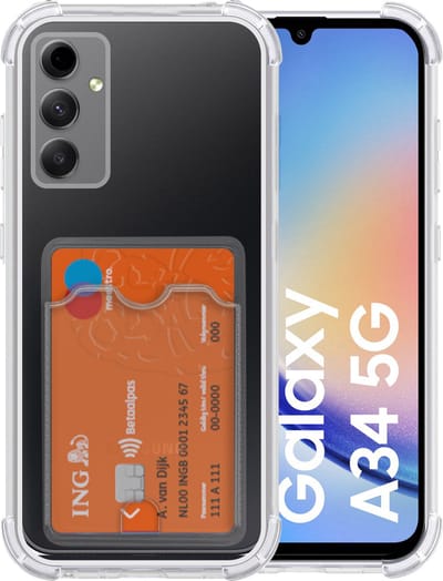 Samsung Galaxy A34 hoesje transparant siliconen shockproof backcover met Pashouder