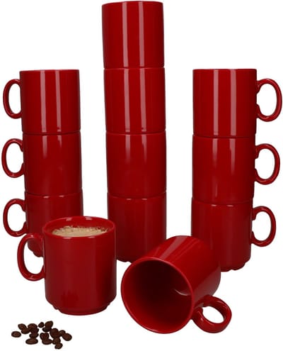 Set van 12 EVENT stapelbare koffiemokken rood porselein 250 ml