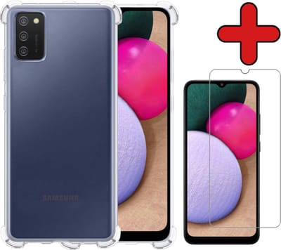 Hoesje - Met Screenprotector - Geschikt voor Samsung Galaxy A03s - Sterk & Shockproof - Back Cover - Siliconen Case - Telefoon Hoes - Shock Proof - Telefoonhoes - Transparant