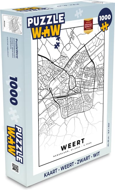 Puzzel Kaart - Weert - Zwart - Wit - Legpuzzel - Puzzel 1000 stukjes volwassenen