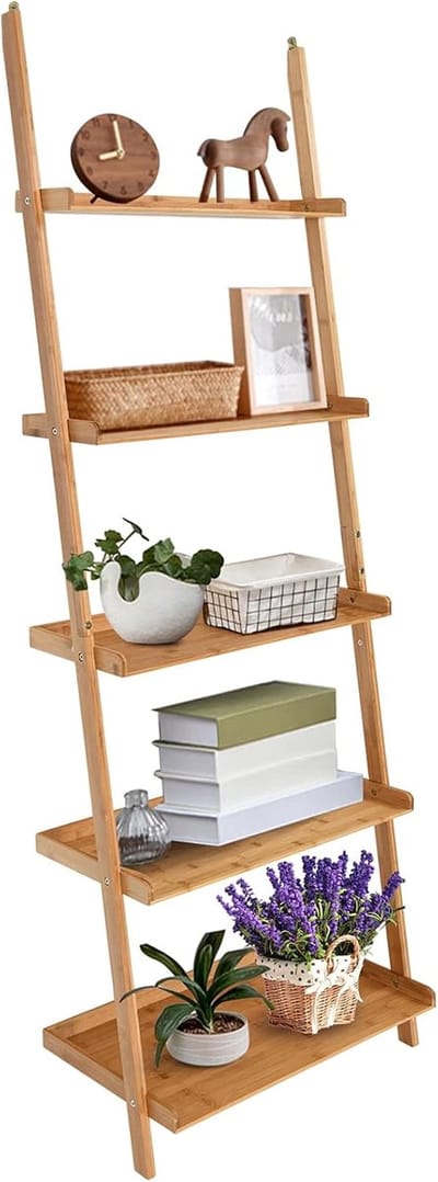 Ladderrek met 5 Open Planken van Bamboe - Stabiele en Duurzame Opbergoplossing voor Elk Interieur