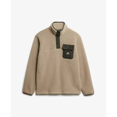 Superdry - Fuji-fleecetrui met halve drukknoopsluiting - Heren - Truien