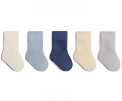 Katoenen crew sokken, 5 paar, kindersokken, zacht en elastisch, effen kleuren, voor jongens en meisjes, Blauw,XS