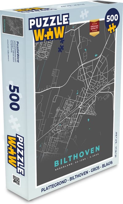 Puzzel Plattegrond - Bilthoven - Grijs - Blauw - Legpuzzel - Puzzel 500 stukjes - Stadskaart