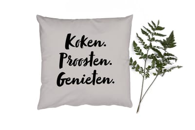 Sierkussens - Kussentjes Woonkamer - 50x50 cm - Koken. proosten. genieten. - Quote - Taupe