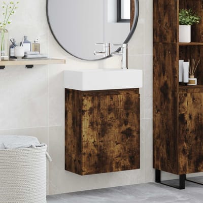vidaXL - Badkamermeubel - met - kraan - Gerookt - eiken - 45,5 - x - 22,5 - x - 84 - cm