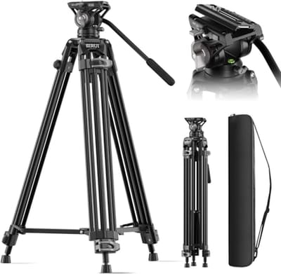 Zwaar Staand Video Tripod voor Camera met Basis Fluid Head en Snelle Bevestiging, Professioneel voor Cinema en Film, Draagvermogen 10kg