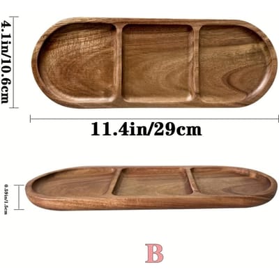 Eén stuk, 11,4 inch, acaciahouten dinerbord, multifunctioneel ontbijtblad, snackbord, taartbestek, decoratief dienblad, verdelers voor voorgerechten