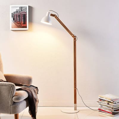 Lindby - vloerlamp hout - 1licht - Metaal, essenhout - H: 146 cm - E27 - wit, as